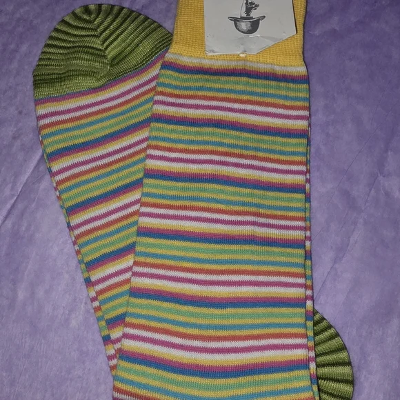 Robert Graham Multicolor Striped Crew Socks in Green, Yellow, Blue, Pink, White - Picture 1 of 7